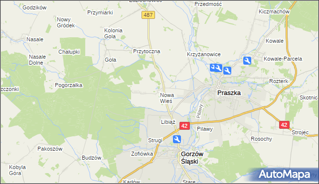 mapa Nowa Wieś gmina Gorzów Śląski, Nowa Wieś gmina Gorzów Śląski na mapie Targeo