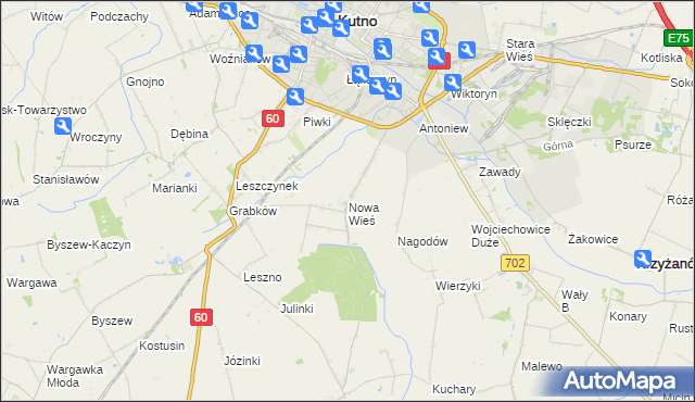 mapa Nowa Wieś gmina Kutno, Nowa Wieś gmina Kutno na mapie Targeo