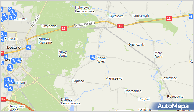 mapa Nowa Wieś gmina Rydzyna, Nowa Wieś gmina Rydzyna na mapie Targeo