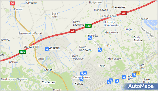 mapa Nowe Kozłowice, Nowe Kozłowice na mapie Targeo