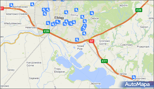 mapa Nowe Pole gmina Elbląg, Nowe Pole gmina Elbląg na mapie Targeo