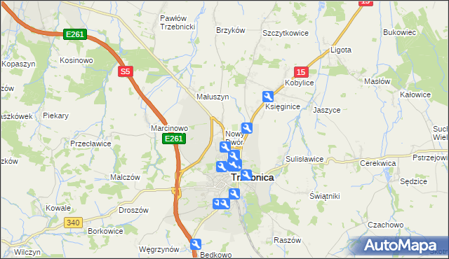 mapa Nowy Dwór gmina Trzebnica, Nowy Dwór gmina Trzebnica na mapie Targeo