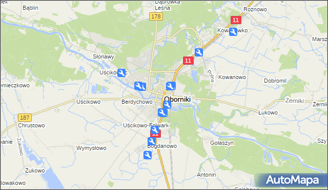 mapa Oborniki, Oborniki na mapie Targeo