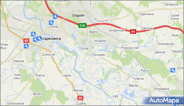 mapa Obrowiec gmina Gogolin, Obrowiec gmina Gogolin na mapie Targeo