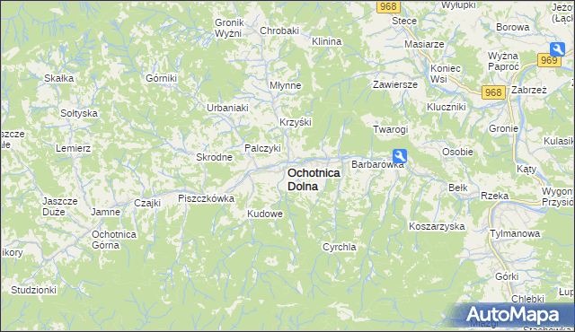 mapa Ochotnica Dolna, Ochotnica Dolna na mapie Targeo