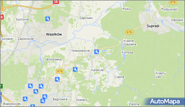 mapa Ogrodniczki gmina Supraśl, Ogrodniczki gmina Supraśl na mapie Targeo