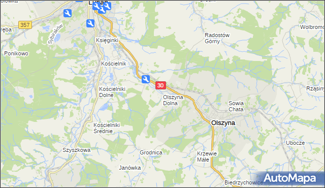 mapa Olszyna Dolna, Olszyna Dolna na mapie Targeo