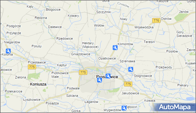 mapa Opatkowice gmina Proszowice, Opatkowice gmina Proszowice na mapie Targeo