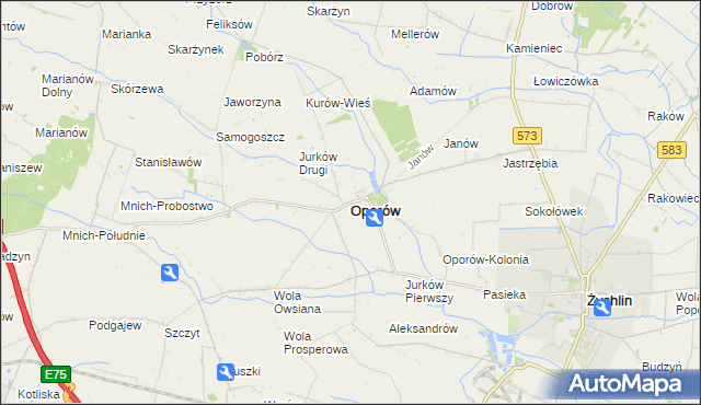 mapa Oporów powiat kutnowski, Oporów powiat kutnowski na mapie Targeo