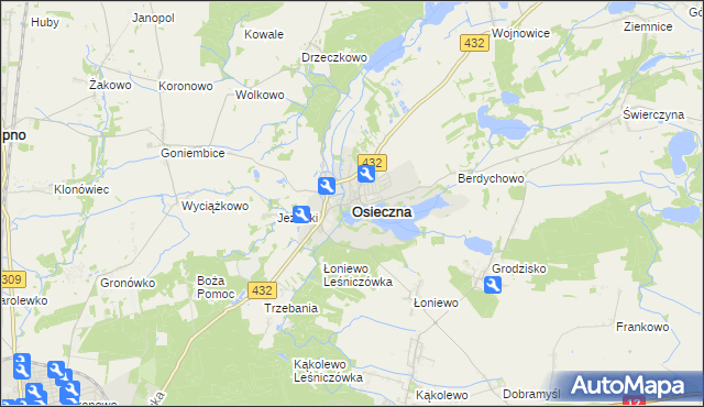 mapa Osieczna powiat leszczyński, Osieczna powiat leszczyński na mapie Targeo