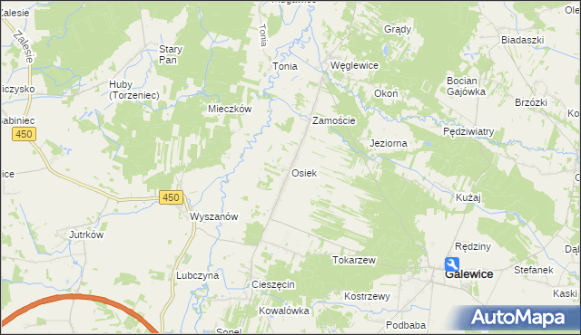 mapa Osiek gmina Galewice, Osiek gmina Galewice na mapie Targeo