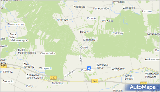 mapa Osinki gmina Rzeczniów, Osinki gmina Rzeczniów na mapie Targeo
