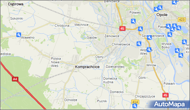 mapa Osiny gmina Komprachcice, Osiny gmina Komprachcice na mapie Targeo