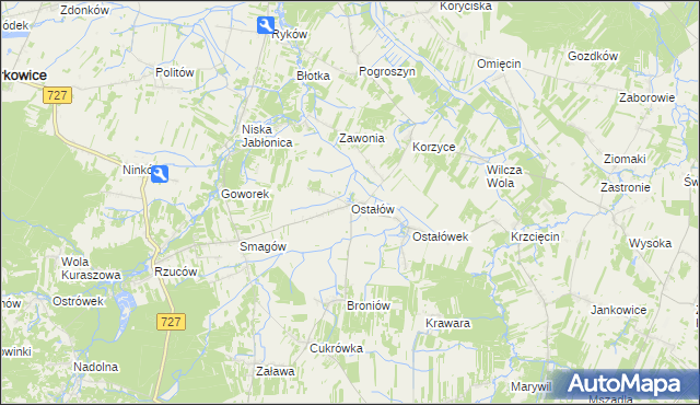 mapa Ostałów gmina Chlewiska, Ostałów gmina Chlewiska na mapie Targeo