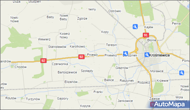 mapa Ostałów gmina Krośniewice, Ostałów gmina Krośniewice na mapie Targeo