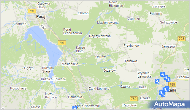 mapa Ostrów gmina Żarki, Ostrów gmina Żarki na mapie Targeo