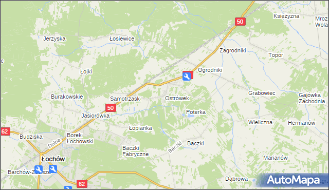 mapa Ostrówek gmina Łochów, Ostrówek gmina Łochów na mapie Targeo