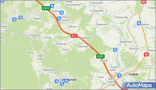 mapa Ostrowik gmina Celestynów, Ostrowik gmina Celestynów na mapie Targeo