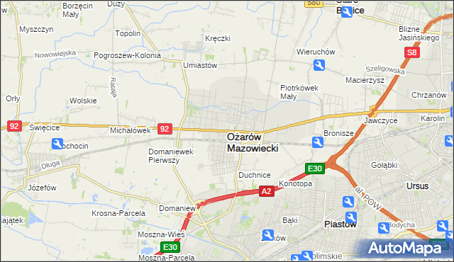 mapa Ożarów Mazowiecki, Ożarów Mazowiecki na mapie Targeo