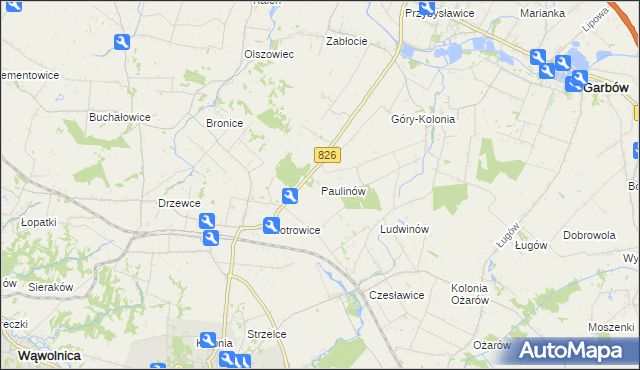 mapa Paulinów gmina Nałęczów, Paulinów gmina Nałęczów na mapie Targeo