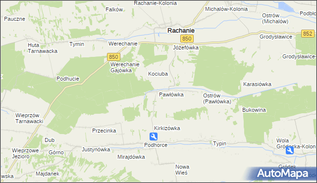 mapa Pawłówka gmina Rachanie, Pawłówka gmina Rachanie na mapie Targeo