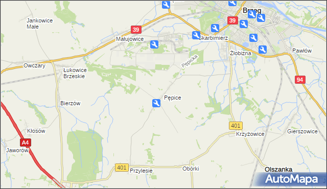 mapa Pępice gmina Skarbimierz, Pępice gmina Skarbimierz na mapie Targeo