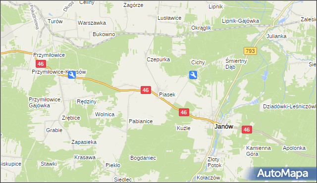 mapa Piasek gmina Janów, Piasek gmina Janów na mapie Targeo