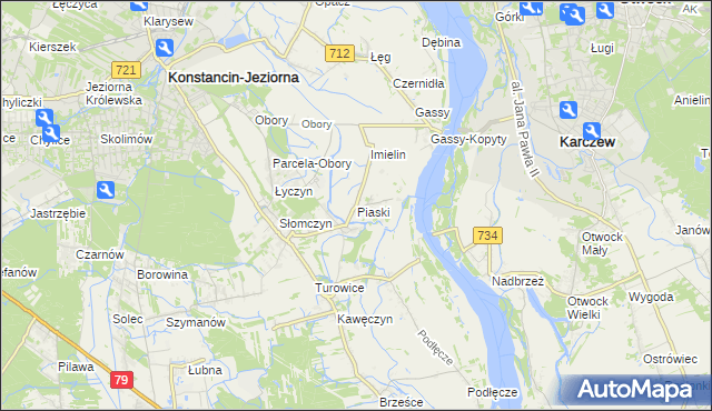 mapa Piaski gmina Konstancin-Jeziorna, Piaski gmina Konstancin-Jeziorna na mapie Targeo