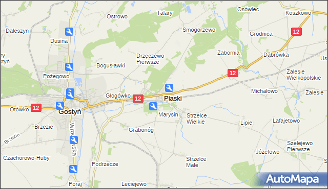 mapa Piaski powiat gostyński, Piaski powiat gostyński na mapie Targeo