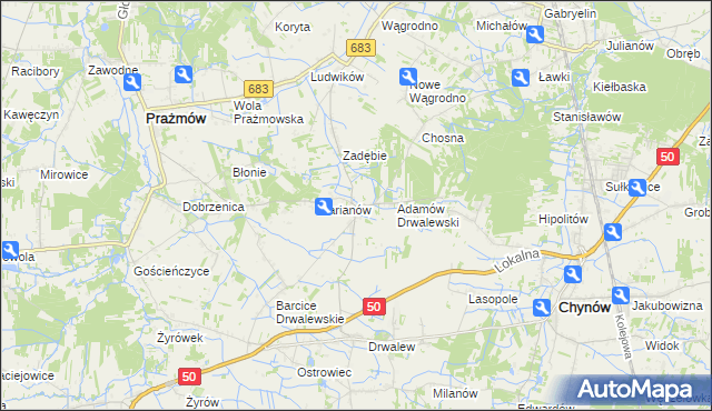 mapa Pieczyska gmina Chynów, Pieczyska gmina Chynów na mapie Targeo