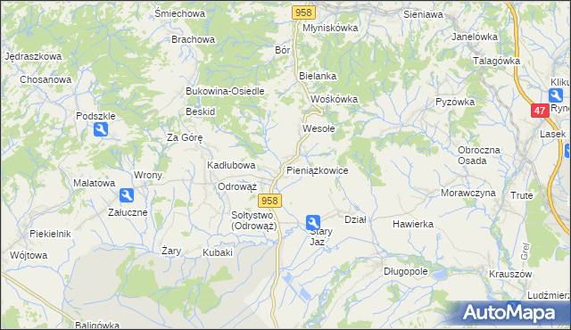 mapa Pieniążkowice, Pieniążkowice na mapie Targeo