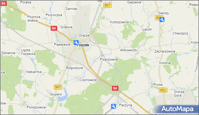 mapa Pisarzowice gmina Toszek, Pisarzowice gmina Toszek na mapie Targeo