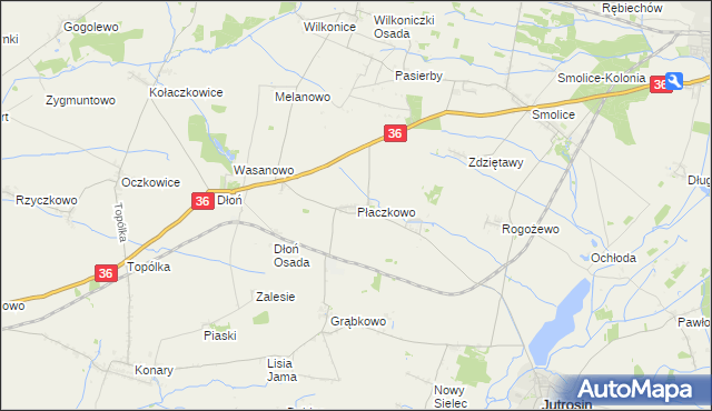 mapa Płaczkowo gmina Jutrosin, Płaczkowo gmina Jutrosin na mapie Targeo