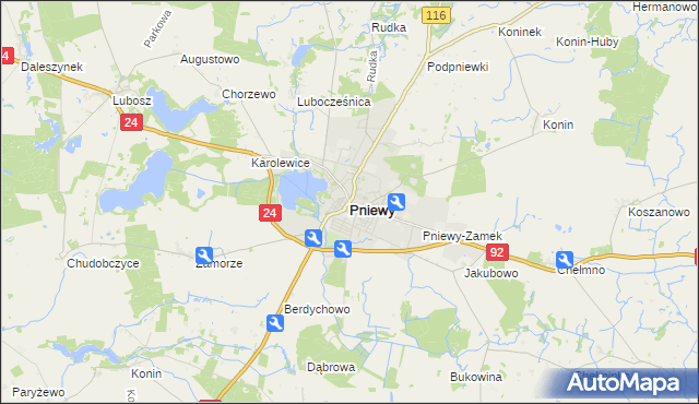 mapa Pniewy powiat szamotulski, Pniewy powiat szamotulski na mapie Targeo