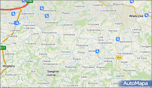 mapa Podstolice gmina Wieliczka, Podstolice gmina Wieliczka na mapie Targeo