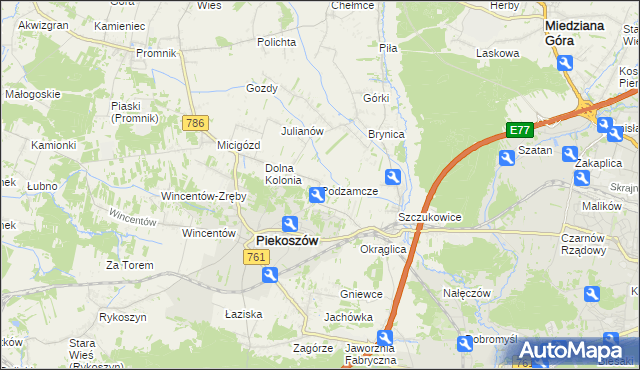 mapa Podzamcze gmina Piekoszów, Podzamcze gmina Piekoszów na mapie Targeo