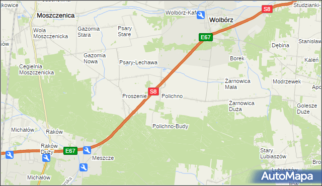 mapa Polichno gmina Wolbórz, Polichno gmina Wolbórz na mapie Targeo