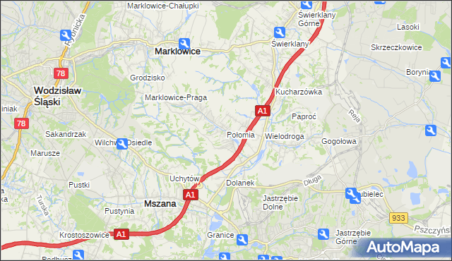 mapa Połomia gmina Mszana, Połomia gmina Mszana na mapie Targeo