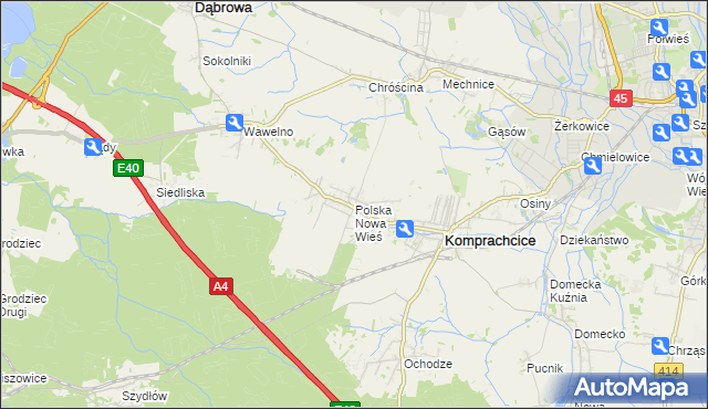 mapa Polska Nowa Wieś, Polska Nowa Wieś na mapie Targeo