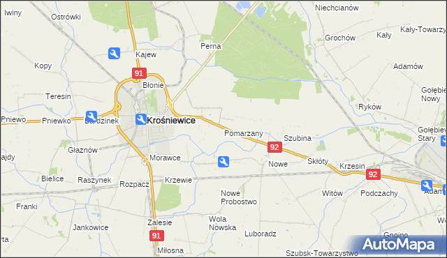 mapa Pomarzany gmina Krośniewice, Pomarzany gmina Krośniewice na mapie Targeo