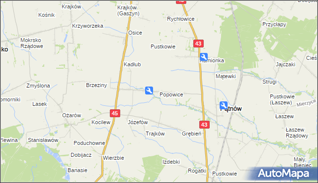 mapa Popowice gmina Pątnów, Popowice gmina Pątnów na mapie Targeo