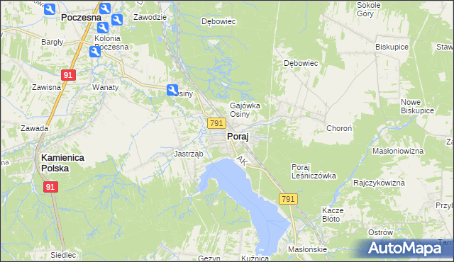 mapa Poraj powiat myszkowski, Poraj powiat myszkowski na mapie Targeo