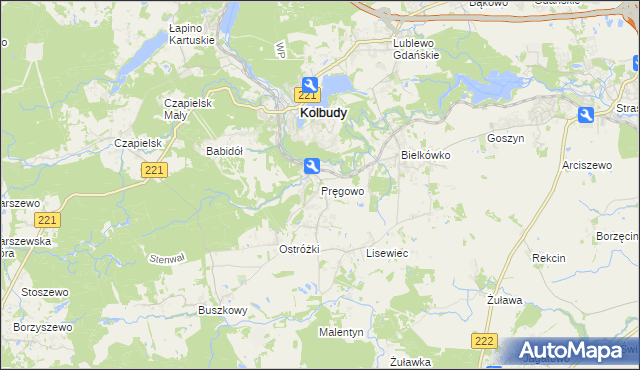 mapa Pręgowo gmina Kolbudy, Pręgowo gmina Kolbudy na mapie Targeo