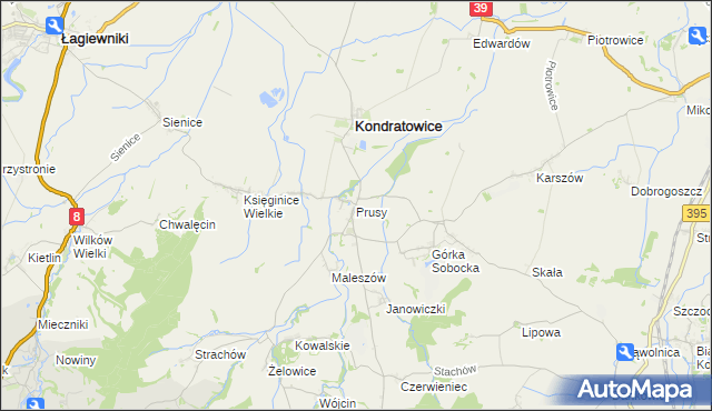 mapa Prusy gmina Kondratowice, Prusy gmina Kondratowice na mapie Targeo