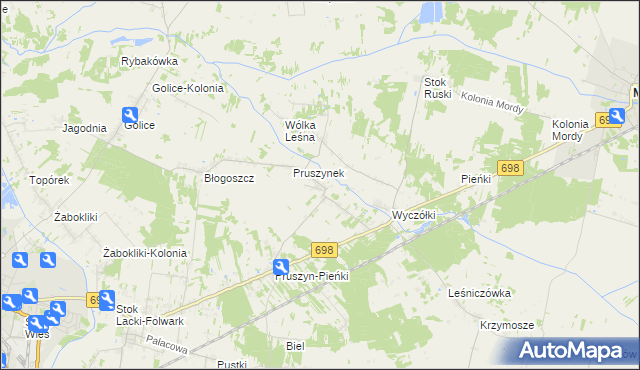 mapa Pruszyn gmina Siedlce, Pruszyn gmina Siedlce na mapie Targeo