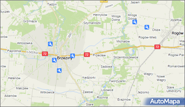 mapa Przecław gmina Brzeziny, Przecław gmina Brzeziny na mapie Targeo