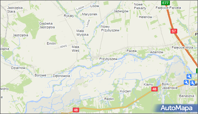 mapa Przybyszew gmina Promna, Przybyszew gmina Promna na mapie Targeo