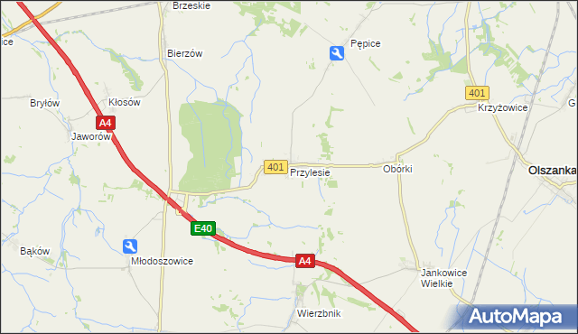 mapa Przylesie gmina Olszanka, Przylesie gmina Olszanka na mapie Targeo