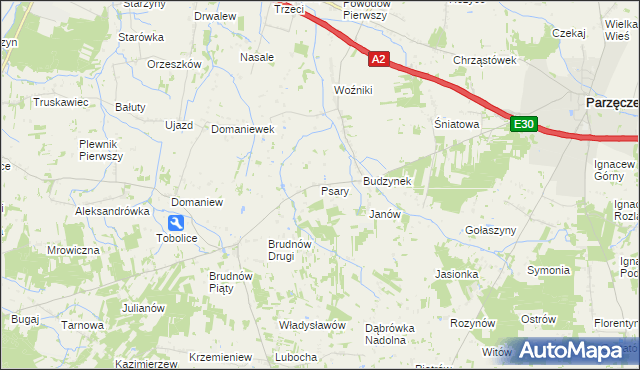 mapa Psary gmina Dalików, Psary gmina Dalików na mapie Targeo