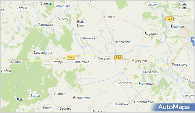 mapa Raczyny gmina Żuromin, Raczyny gmina Żuromin na mapie Targeo